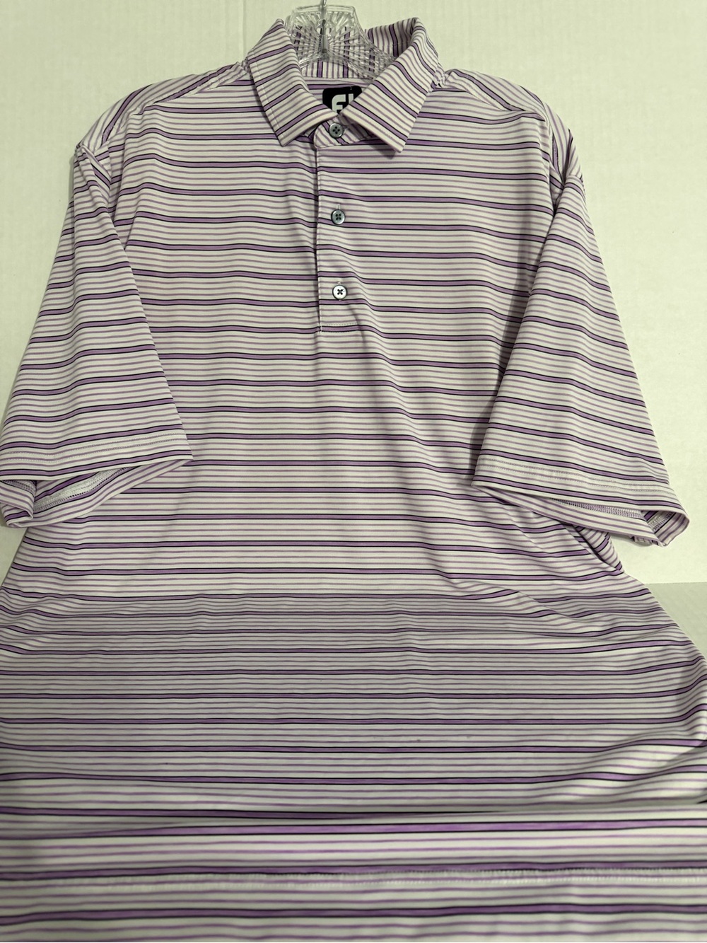 FootJoy Mens Purple & White Striped Short-Sleeve Polo